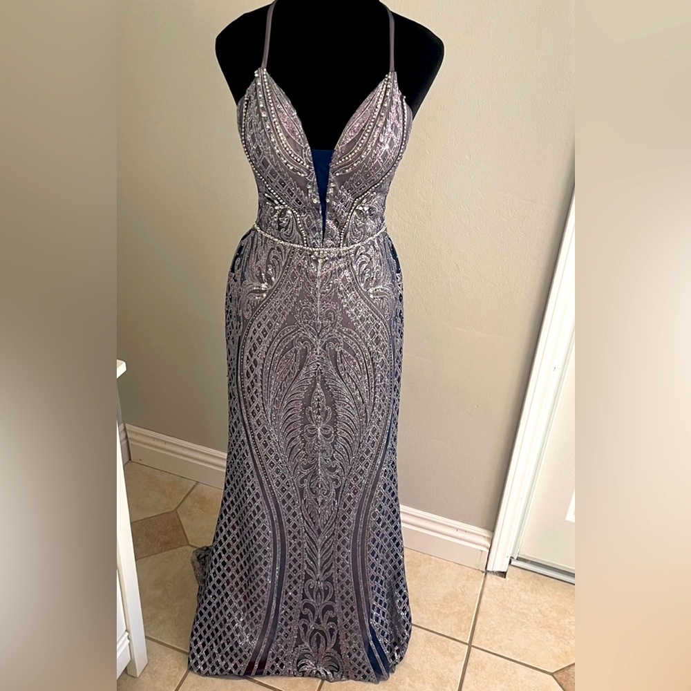 Elizabeth K by GLS Corset Tie Hand Beaded Mermaid Dress